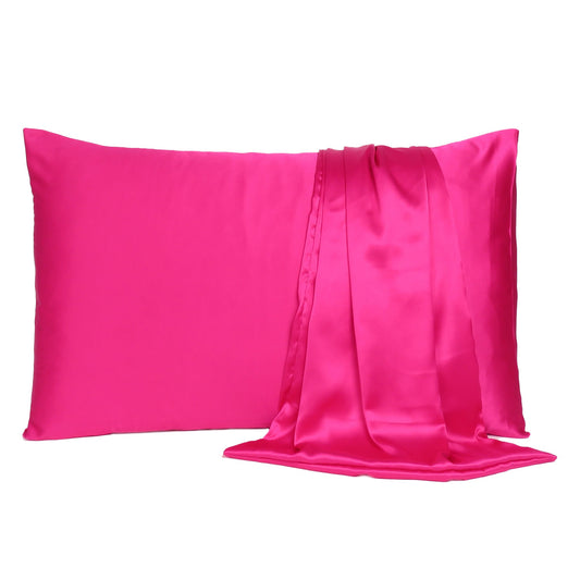 Fuchsia Dreamy Set Of 2 Silky Satin Queen Pillowcases