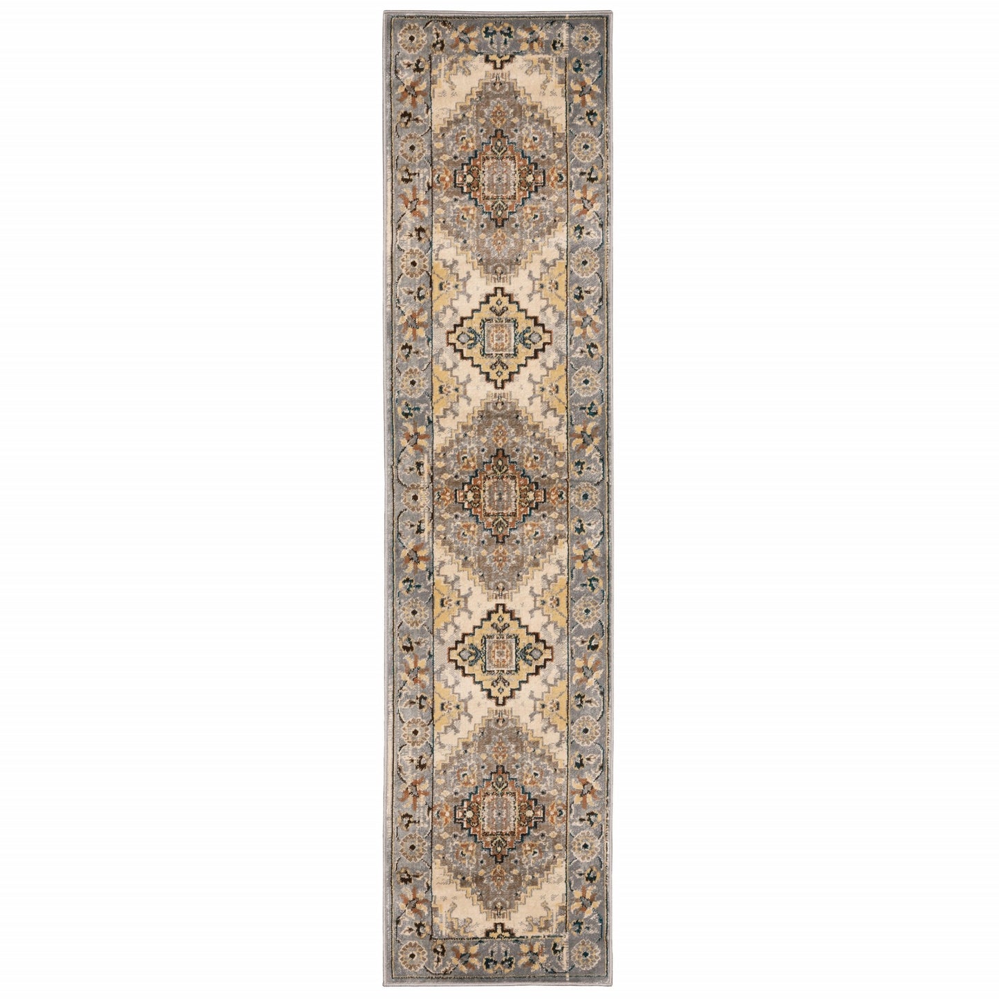 2' X 8' Gray And Beige Aztec Pattern Runner Rug