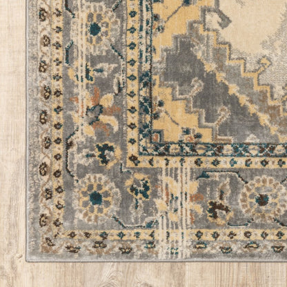 10' X 13' Gray And Beige Aztec Pattern Area Rug