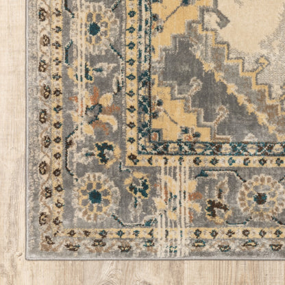 10' X 13' Gray And Beige Aztec Pattern Area Rug