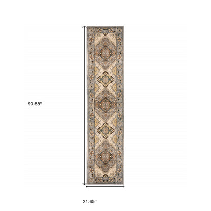 2' X 8' Gray And Beige Aztec Pattern Runner Rug