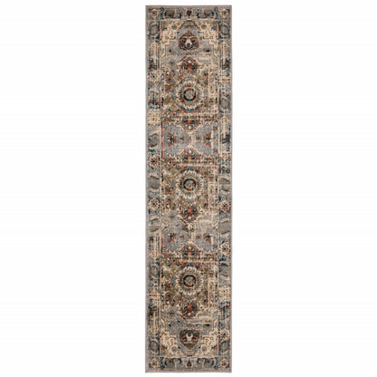 10' X 13' Gray And Rust Distressed Medallion Area Rug