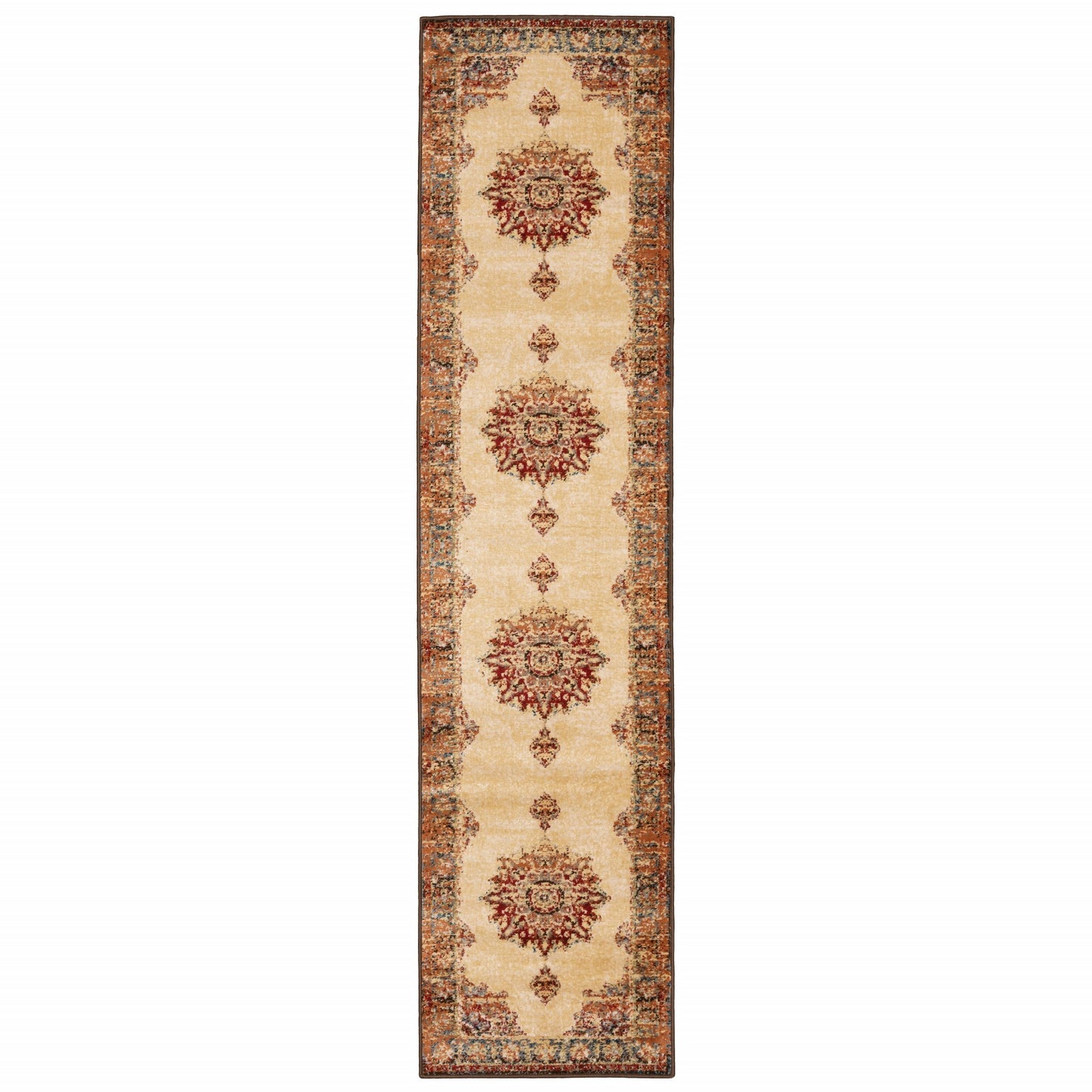 10' X 13' Gold And Orage Floral Medallionarea Rug