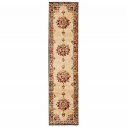 10' X 13' Gold And Orage Floral Medallionarea Rug