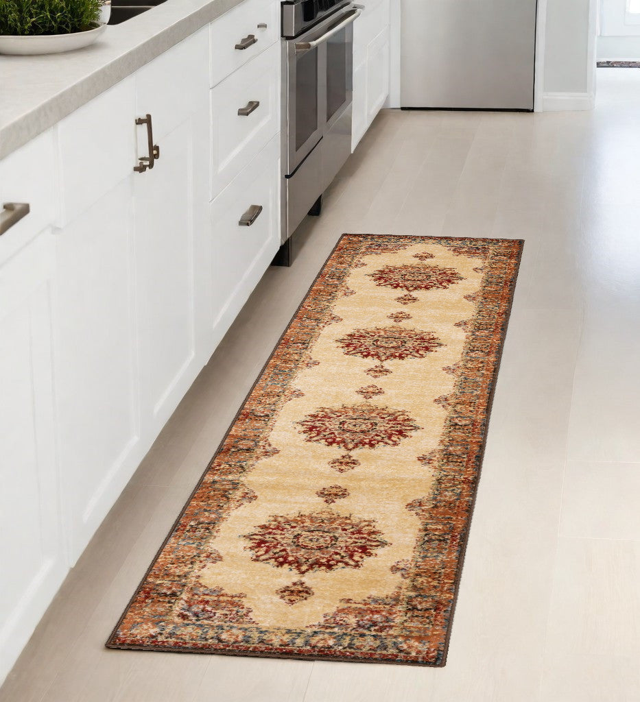 10' X 13' Gold And Orage Floral Medallionarea Rug