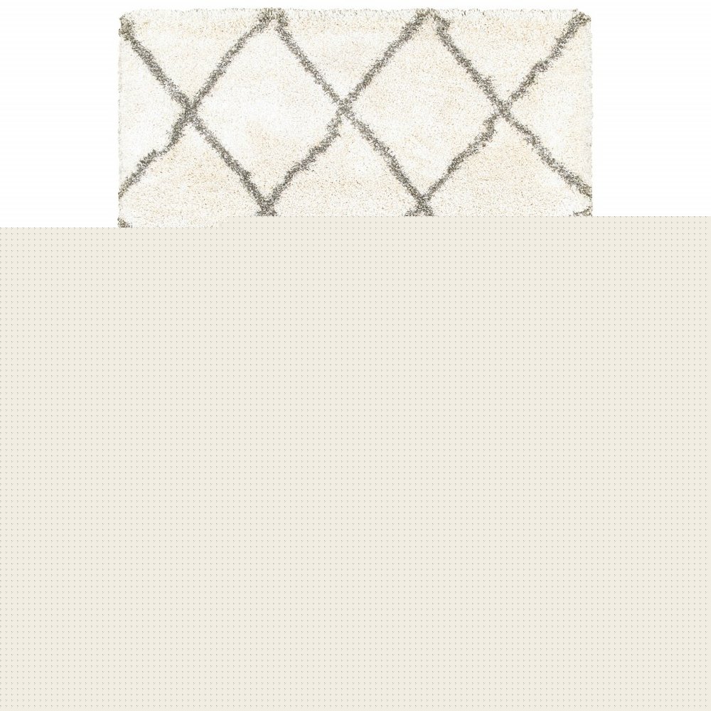 8' X 11' Ivory And Gray Geometric Lattice Area Rug
