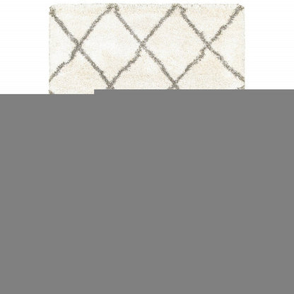 8' X 11' Ivory And Gray Geometric Lattice Area Rug