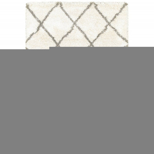 8' X 11' Ivory And Gray Geometric Lattice Area Rug