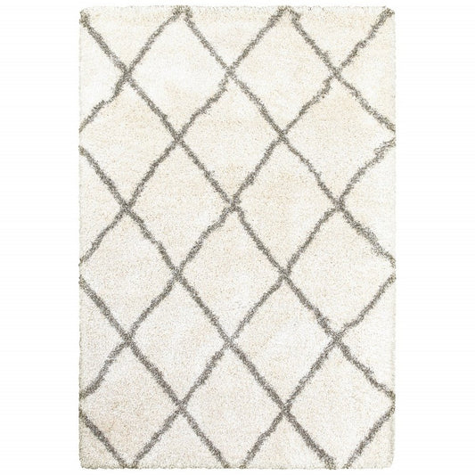 2' X 8' Ivory And Gray Geometric Lattice Runner Rug