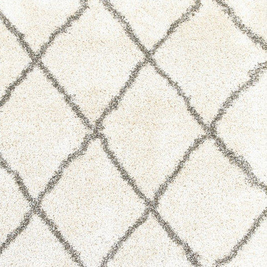 10' X 13' Ivory And Gray Geometric Lattice Area Rug