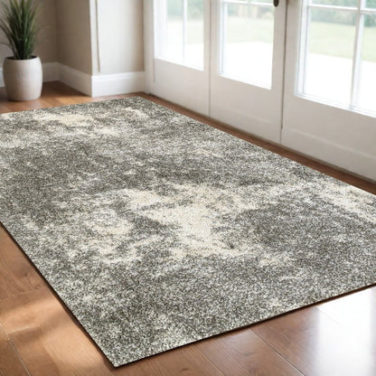 8' X 11' Gray And Ivory Distressed Abstract Area Rug