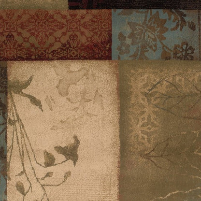 5' X 8' Beige And Brown Floral Block Pattern Area Rug