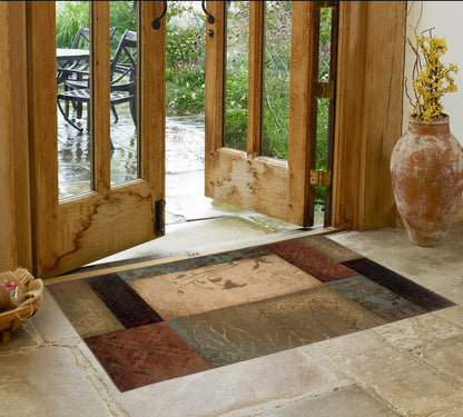 5' X 8' Beige And Brown Floral Block Pattern Area Rug