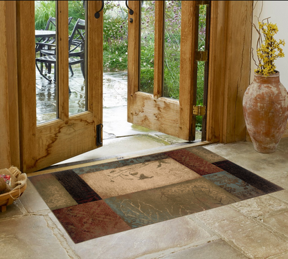 8' X 11' Beige And Brown Floral Block Pattern Area Rug