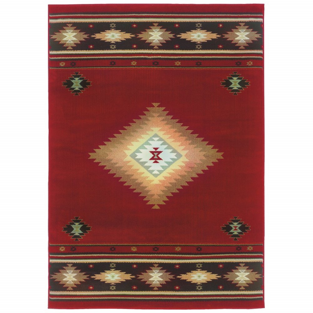 10' X 13' Red And Beige Ikat Pattern Area Rug