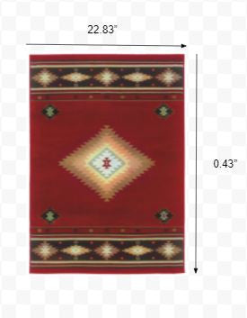 5' X 8' Red And Beige Ikat Pattern Area Rug