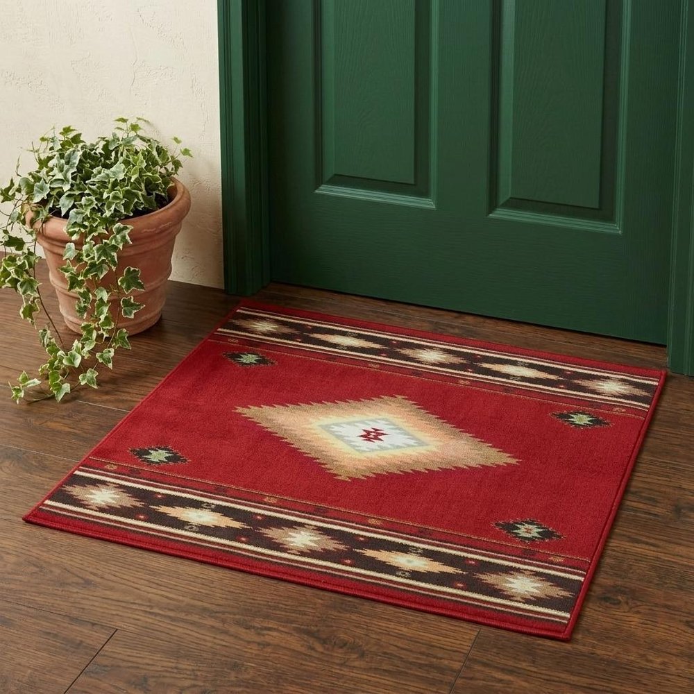 10' X 13' Red And Beige Ikat Pattern Area Rug