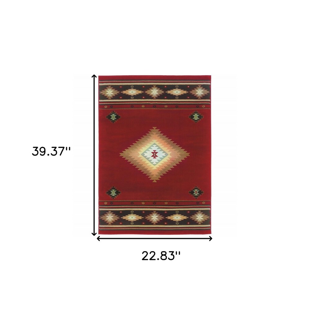 10' X 13' Red And Beige Ikat Pattern Area Rug