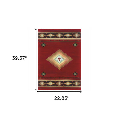 5' X 8' Red And Beige Ikat Pattern Area Rug