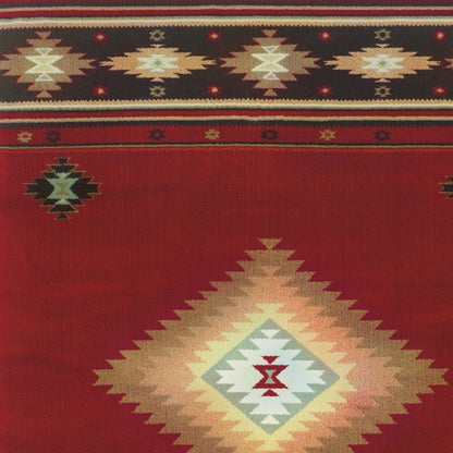 10' X 13' Red And Beige Ikat Pattern Area Rug