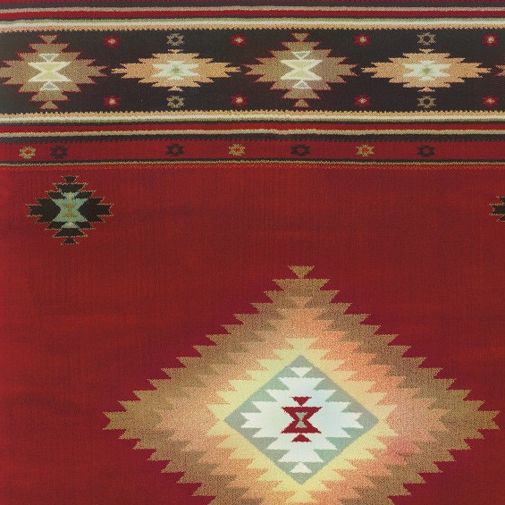 5' X 8' Red And Beige Ikat Pattern Area Rug