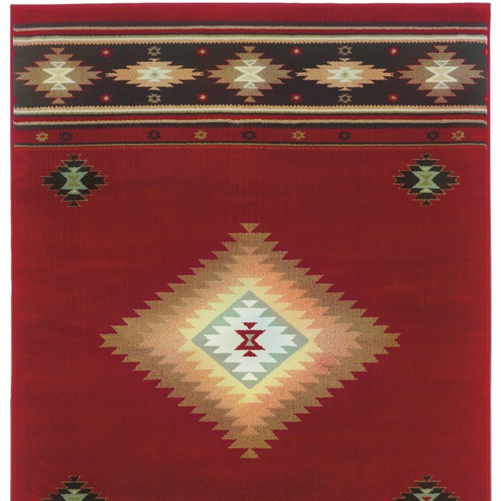 10' X 13' Red And Beige Ikat Pattern Area Rug