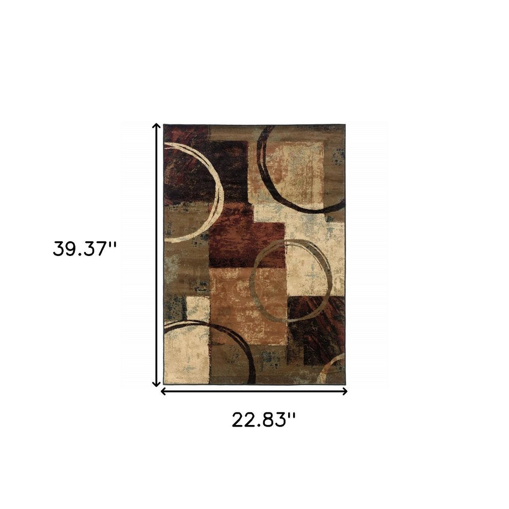 10' X 13' Brown And Black Abstract Geometric Area Rug