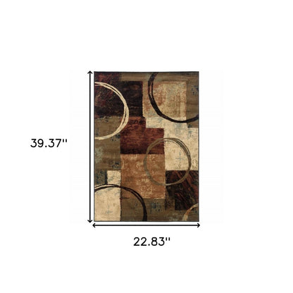 10' X 13' Brown And Black Abstract Geometric Area Rug