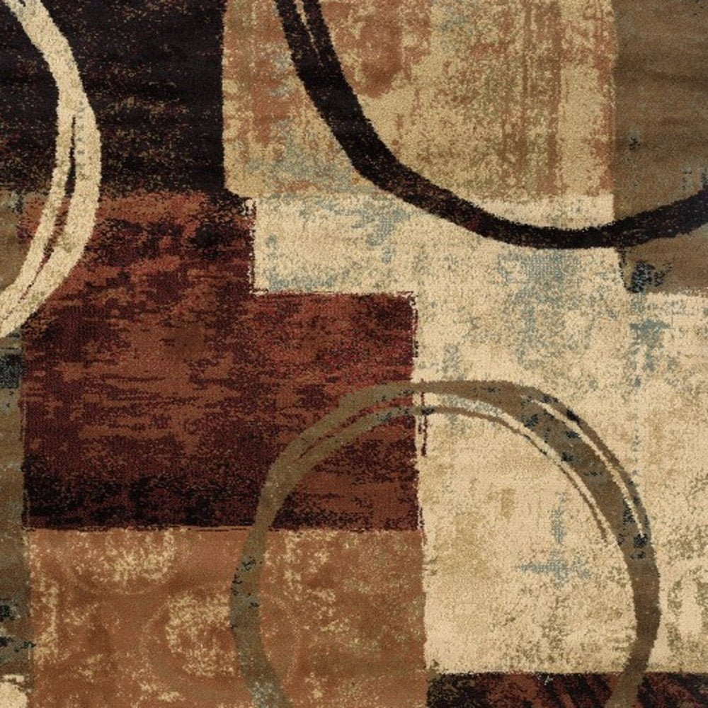 2' X 3' Brown And Black Abstract Geometric Scatter Rug