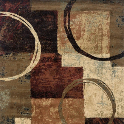 2' X 3' Brown And Black Abstract Geometric Scatter Rug