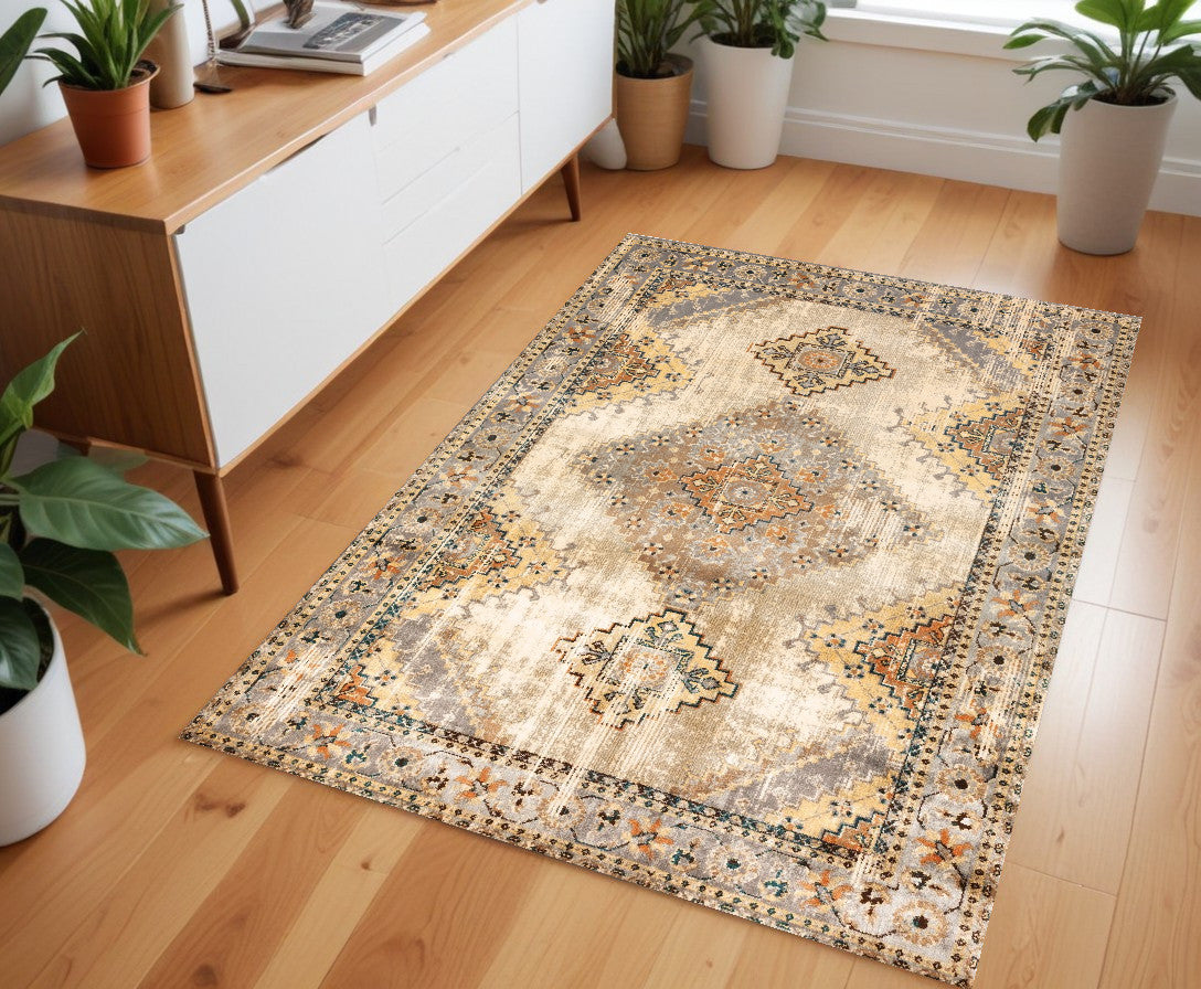 10' X 13' Gray And Beige Aztec Pattern Area Rug