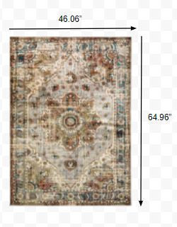 10' X 13' Gray And Rust Distressed Medallion Area Rug