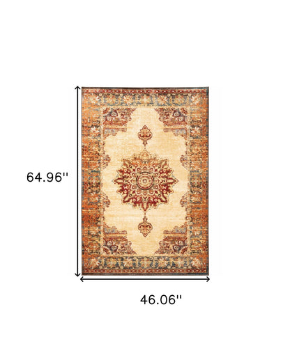 10' X 13' Gold And Orage Floral Medallionarea Rug