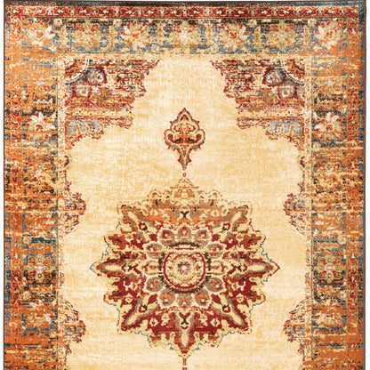 10' X 13' Gold And Orage Floral Medallionarea Rug