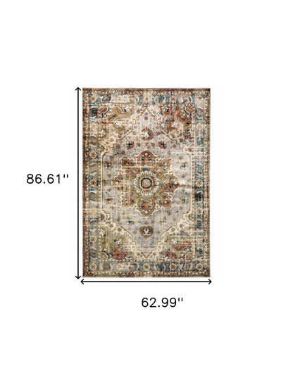 10' X 13' Gray And Rust Distressed Medallion Area Rug