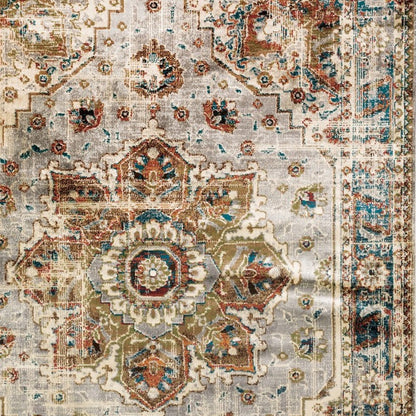 10' X 13' Gray And Rust Distressed Medallion Area Rug