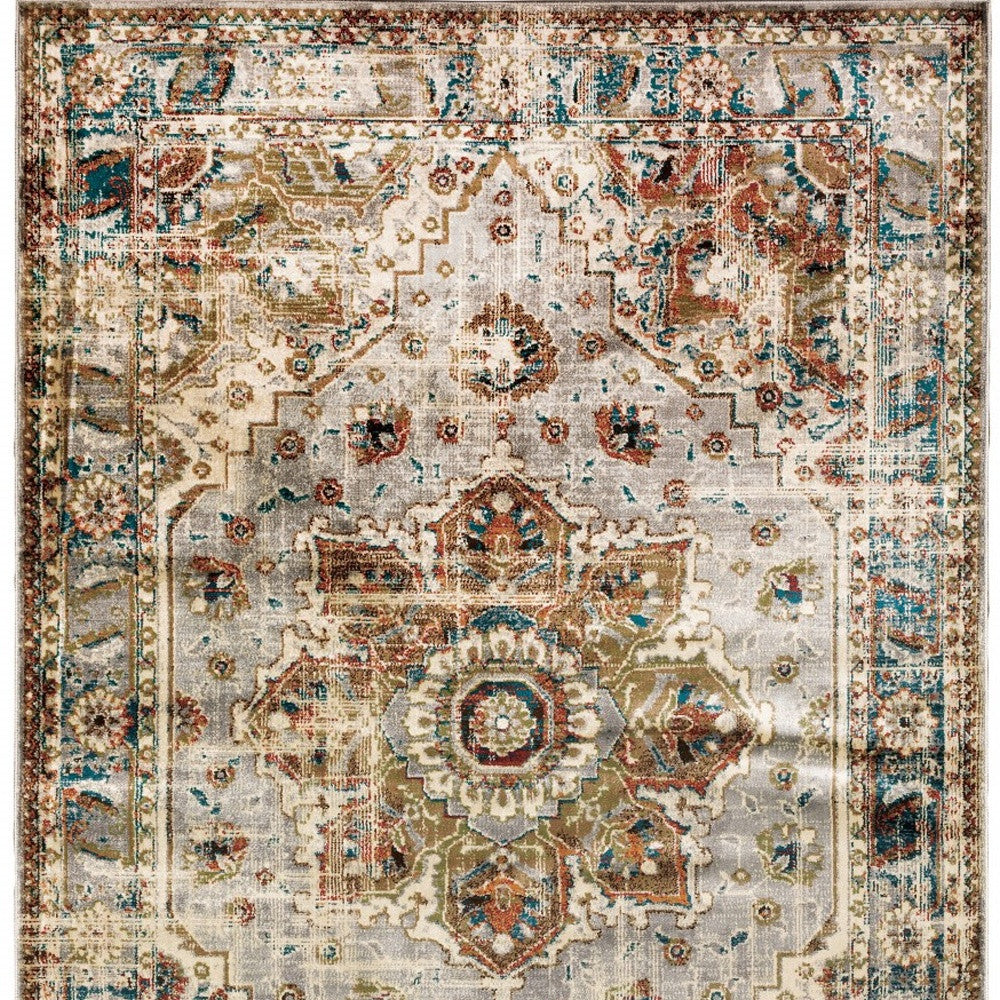 10' X 13' Gray And Rust Distressed Medallion Area Rug