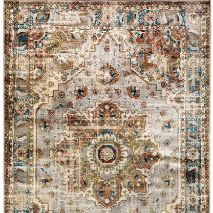 10' X 13' Gray And Rust Distressed Medallion Area Rug