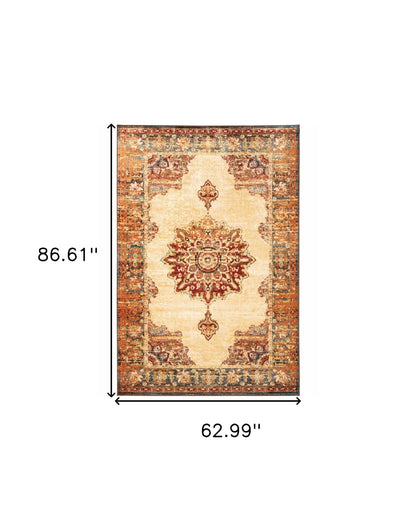 10' X 13' Gold And Orage Floral Medallionarea Rug