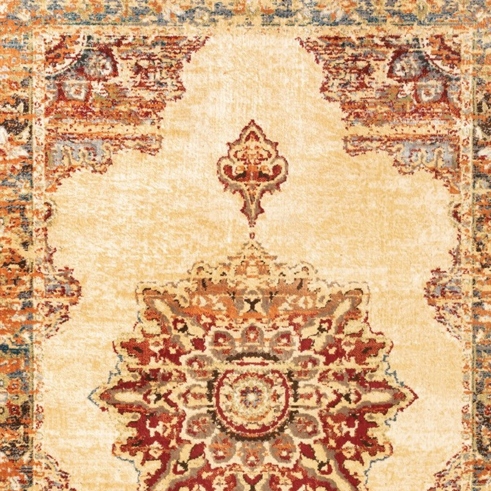 10' X 13' Gold And Orage Floral Medallionarea Rug