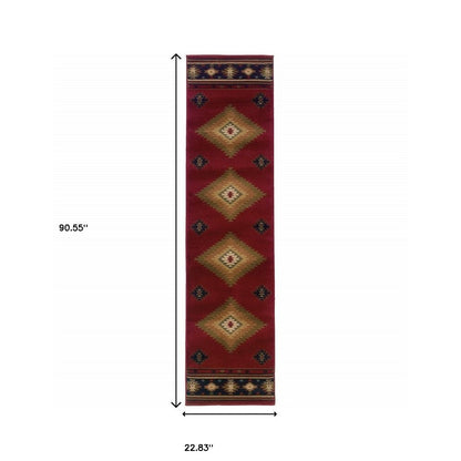 10' X 13' Red And Beige Ikat Pattern Area Rug