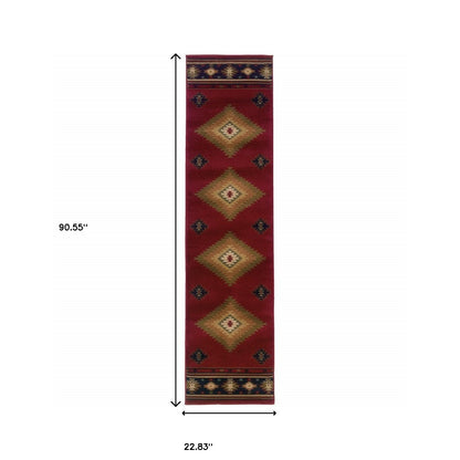 5' X 8' Red And Beige Ikat Pattern Area Rug