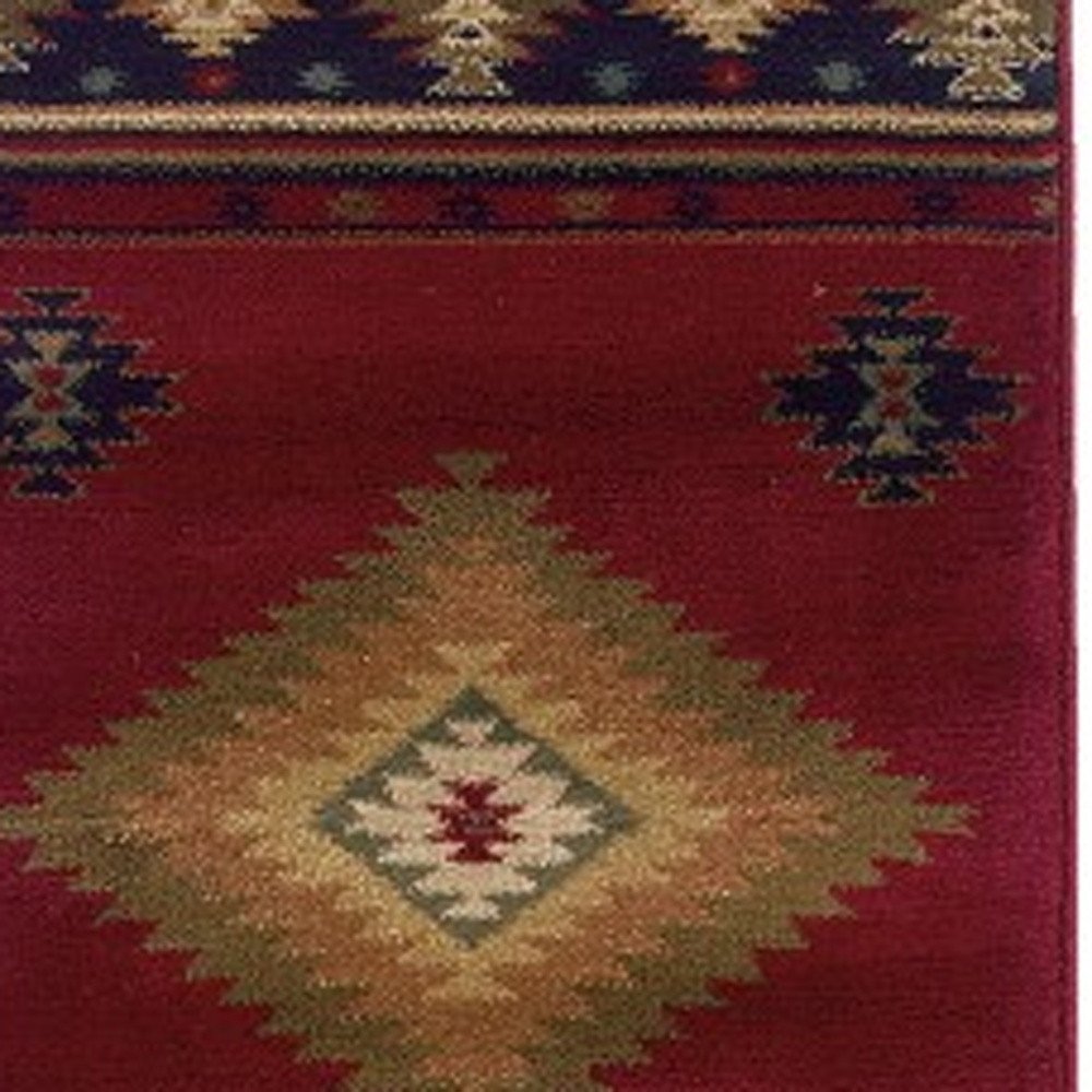 10' X 13' Red And Beige Ikat Pattern Area Rug