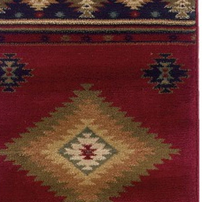 10' X 13' Red And Beige Ikat Pattern Area Rug