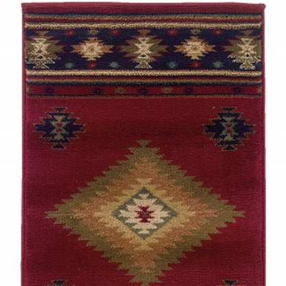 10' X 13' Red And Beige Ikat Pattern Area Rug