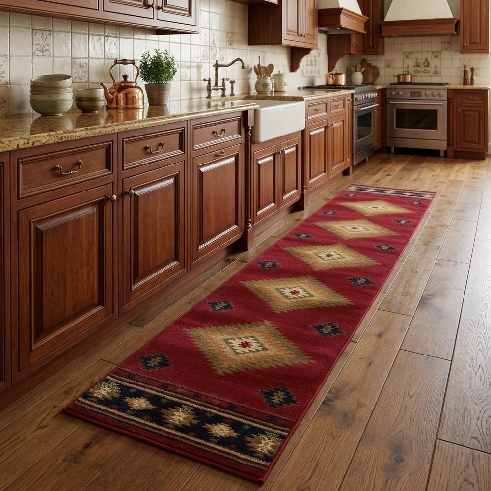 10' X 13' Red And Beige Ikat Pattern Area Rug