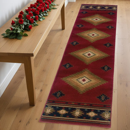 5' X 8' Red And Beige Ikat Pattern Area Rug