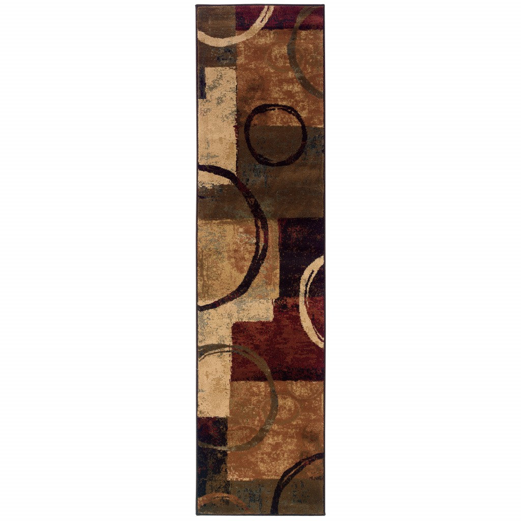 2' X 8' Brown And Black Abstract Geometric Runner Rug