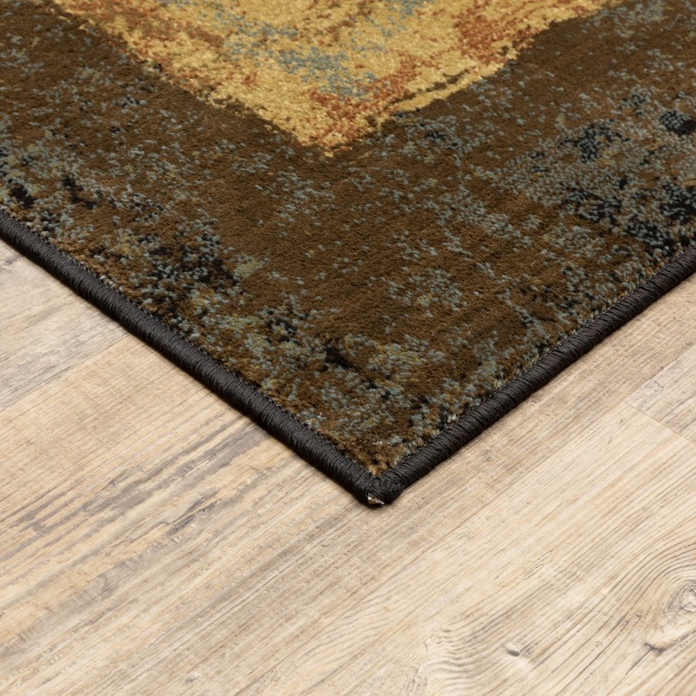 10' X 13' Brown And Black Abstract Geometric Area Rug