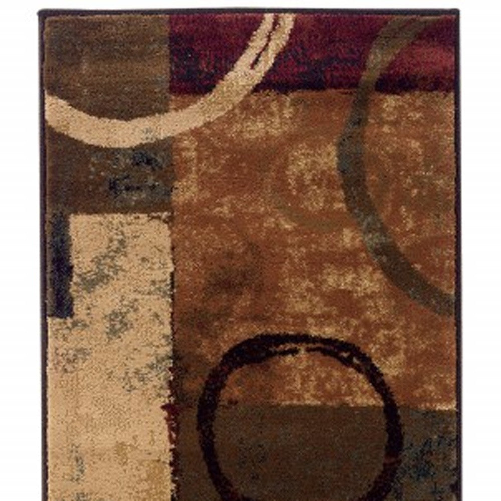 2' X 8' Brown And Black Abstract Geometric Runner Rug